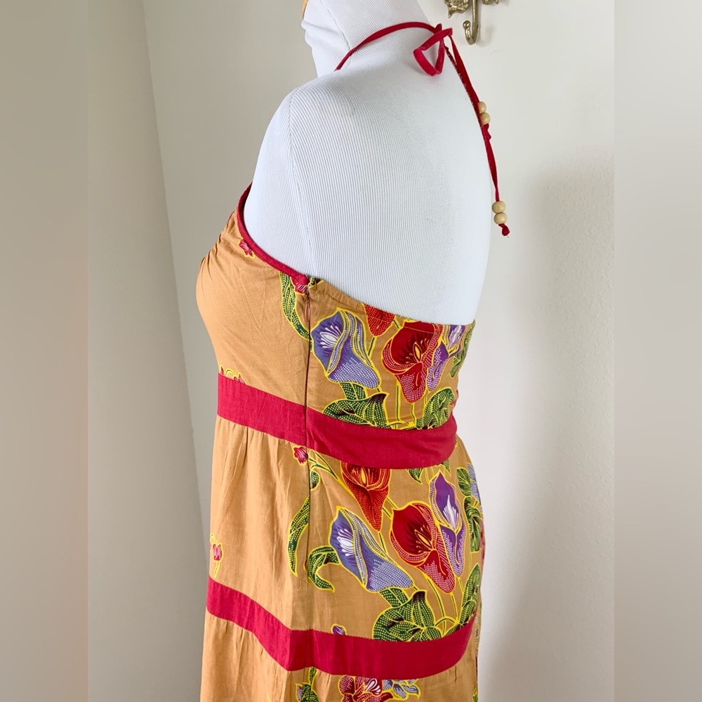 Vintage Y2K Sweetees Floral Halter Dress - Yellow with Red Trim - Picture 3 of 11